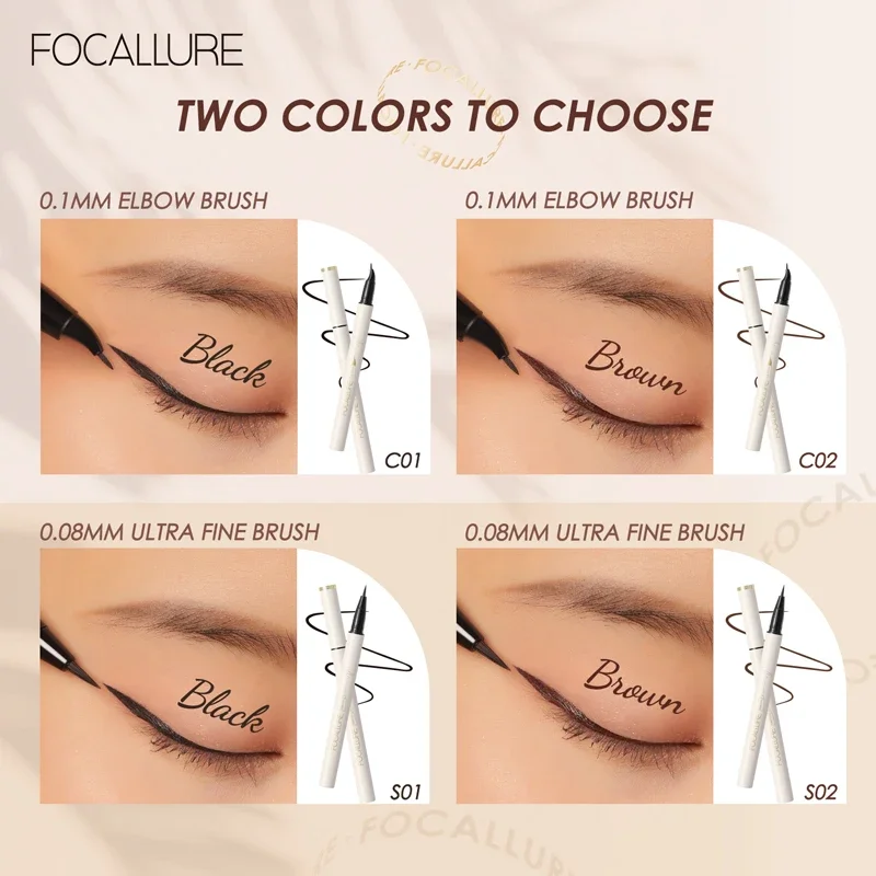 FOCALLURE Großhandel Schwarz Braun Eyeliner Superfeinen Stift Schnell trocknend Wasserdicht Dauerhafte Eye Liner Flüssigkeit Auge Bleistift Make-Up-Tool
