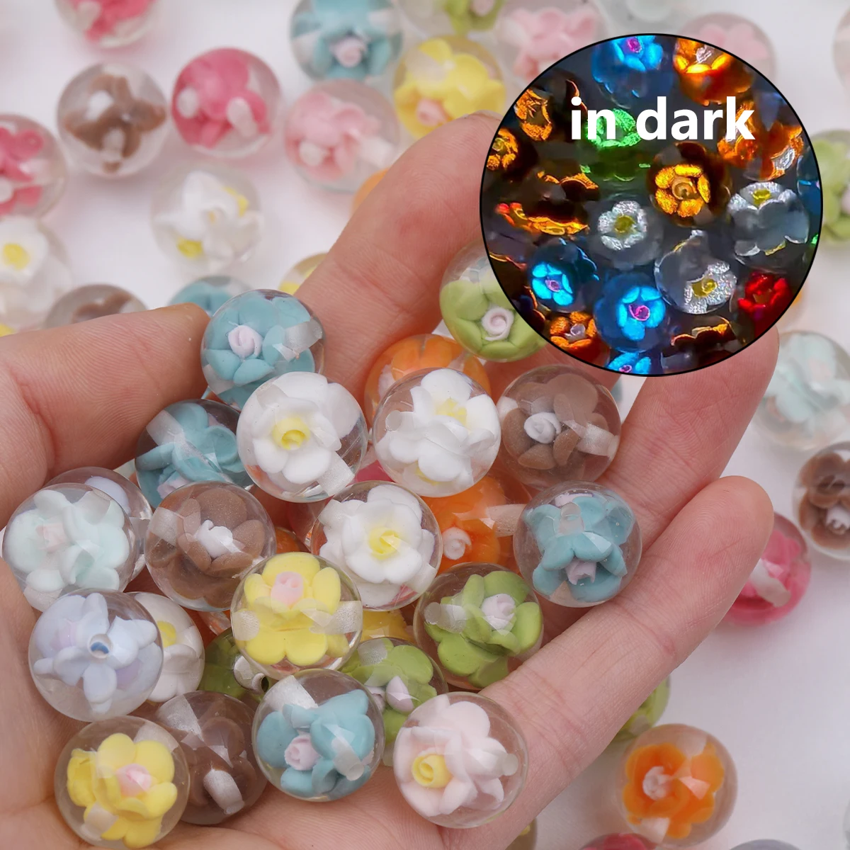 10 Stück/20 Stück Gemischte Hochwertige Leuchtende Schöne Blumen-Innenperlen Acrylperlen 16mm Charm Runde Form Lose Perlen DIY