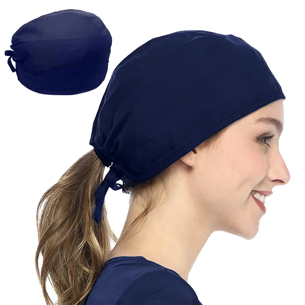 

Unisex Nursing Scrub Caps 100% Cotton Soft Navy Surgical Hats for Women and Men Chef Sanitary Dental Surgeons Black Working Cap