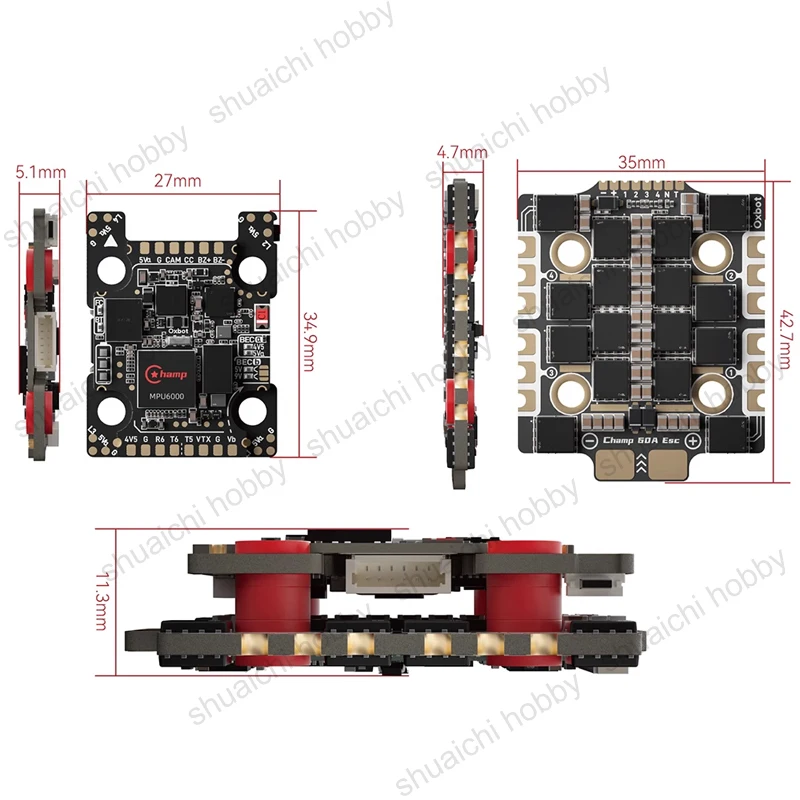 1Set FPV Racing Drone 3-8S FC&ESC Stack 60A 4-in-1 Geschwindigkeit Regler Unterstützung BetaFlight Flight Controller Firmware Dual BEC Modul