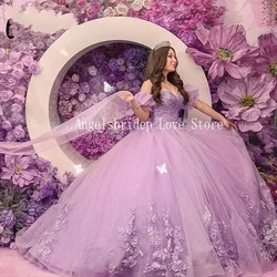 Angelsbridep Customized Shiny Light Purple Ball Gown 15 Year Old Quinceanera Dresses Off Shoulder Princess Brithday Party Gown