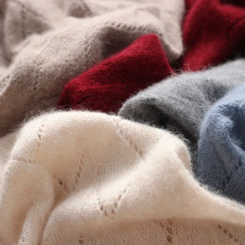 Lenço de caxemira de malha longa para mulheres 100% lã pura, envoltório minimalista, hijabs quentes, pashmina macia, aquecedor de pescoço, xale