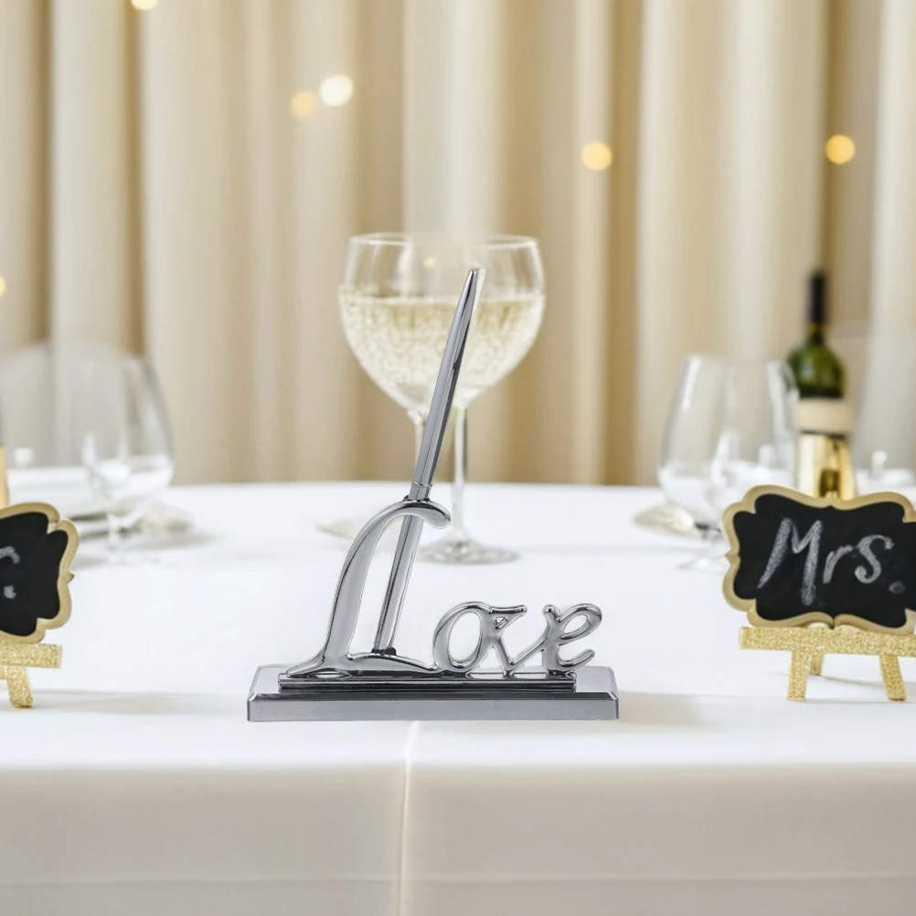 

2pcs Wedding Signing Pen Set: Luxurious Metal Pen With Stand For Guest Book Signing Elegant Reception Desk Decor For Wedding