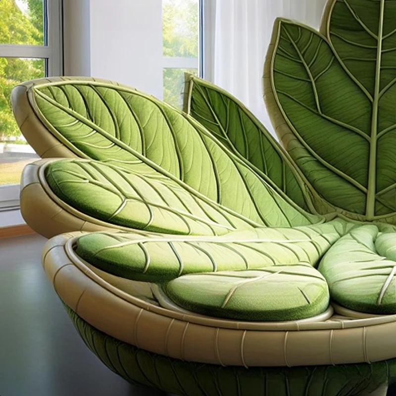 Modern personalized three-person sofa, medieval artistic leaf sofa, green sofa with high backrest