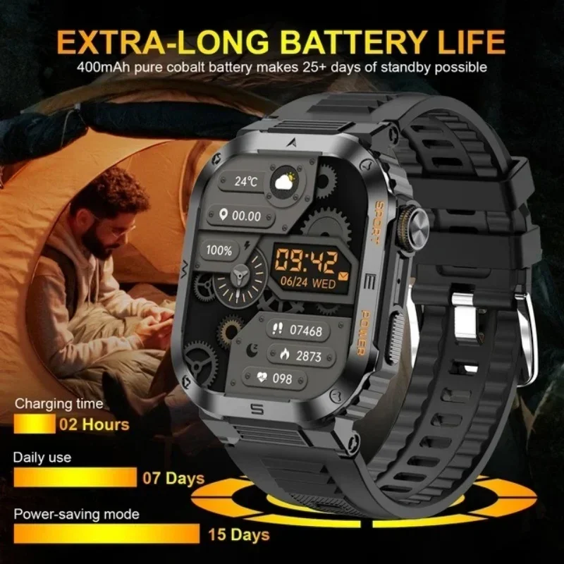 Men's Bluetooth Parancskihirdetés  military-grade smartwatch GPS Mozgás pályán IP68 Vízhatlan esőköpény 400mah Messzemenő Üteg számára android Almafa