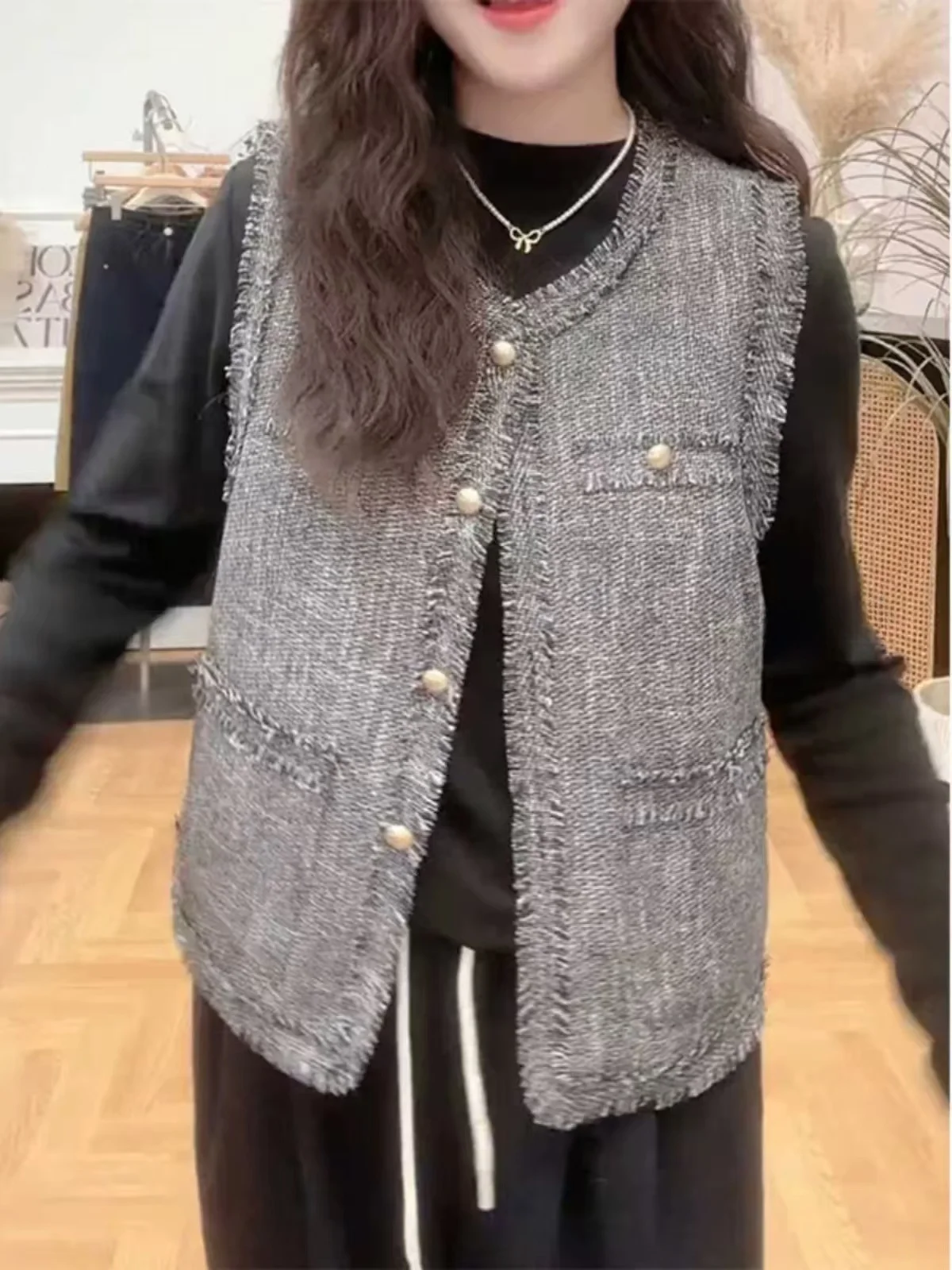 

plus Size Women's Faionable round Ne Svel Open Cardigan Versatile Outerwear Vest Top Trendy Early Autumn New Arrival