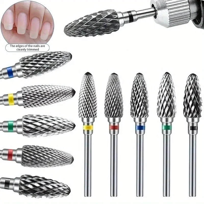 Brocas de carburo de tungsteno para uñas, accesorio de taladro eléctrico para manicura, fresas para quitar Gel de uñas, esmalte, 1/2/4/5 Uds.