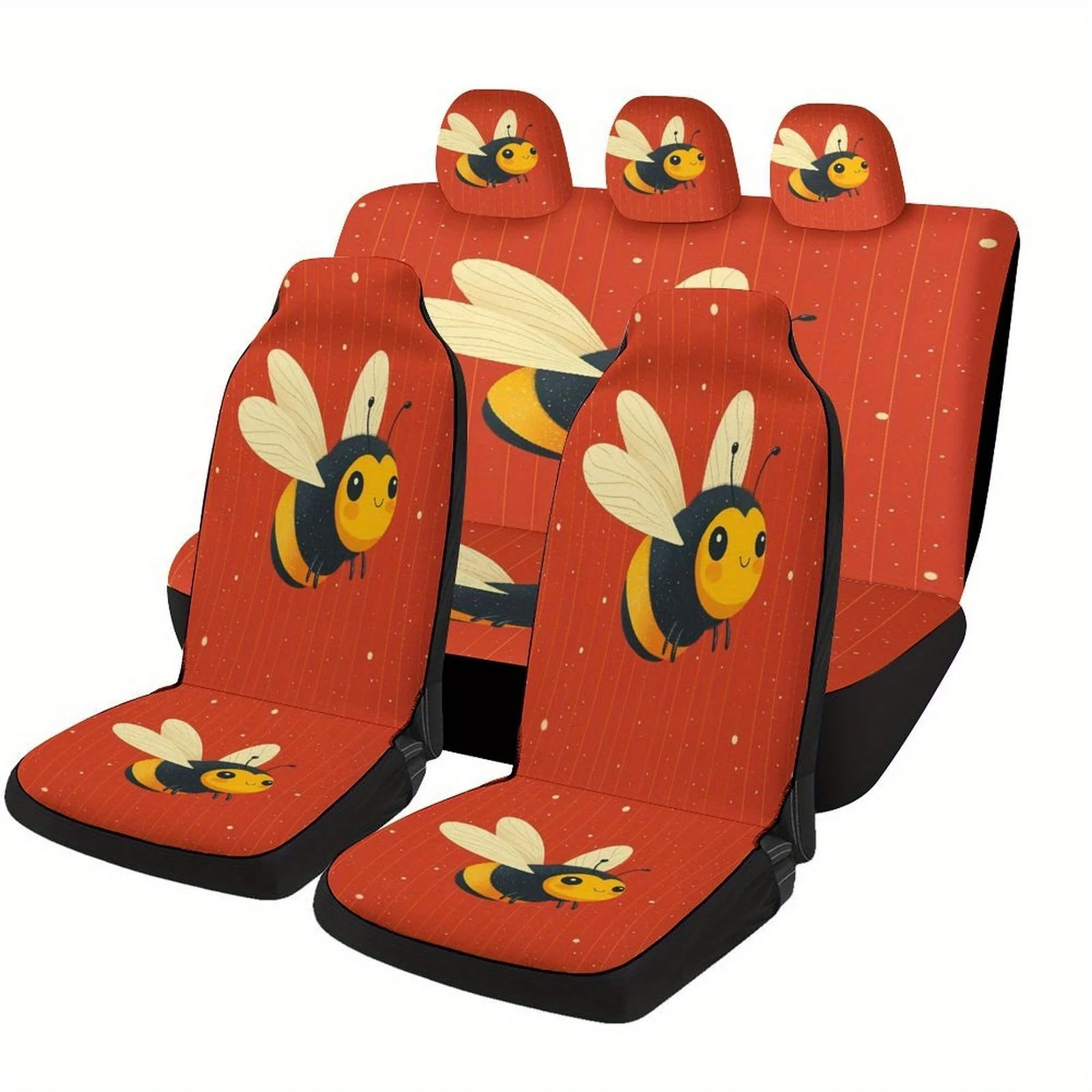 

Bee Fly Red Themed Car Seat Covers Set For Most Cars, Decorative Fashionable High-quality Car Seat Protector Covers Full Set, Un