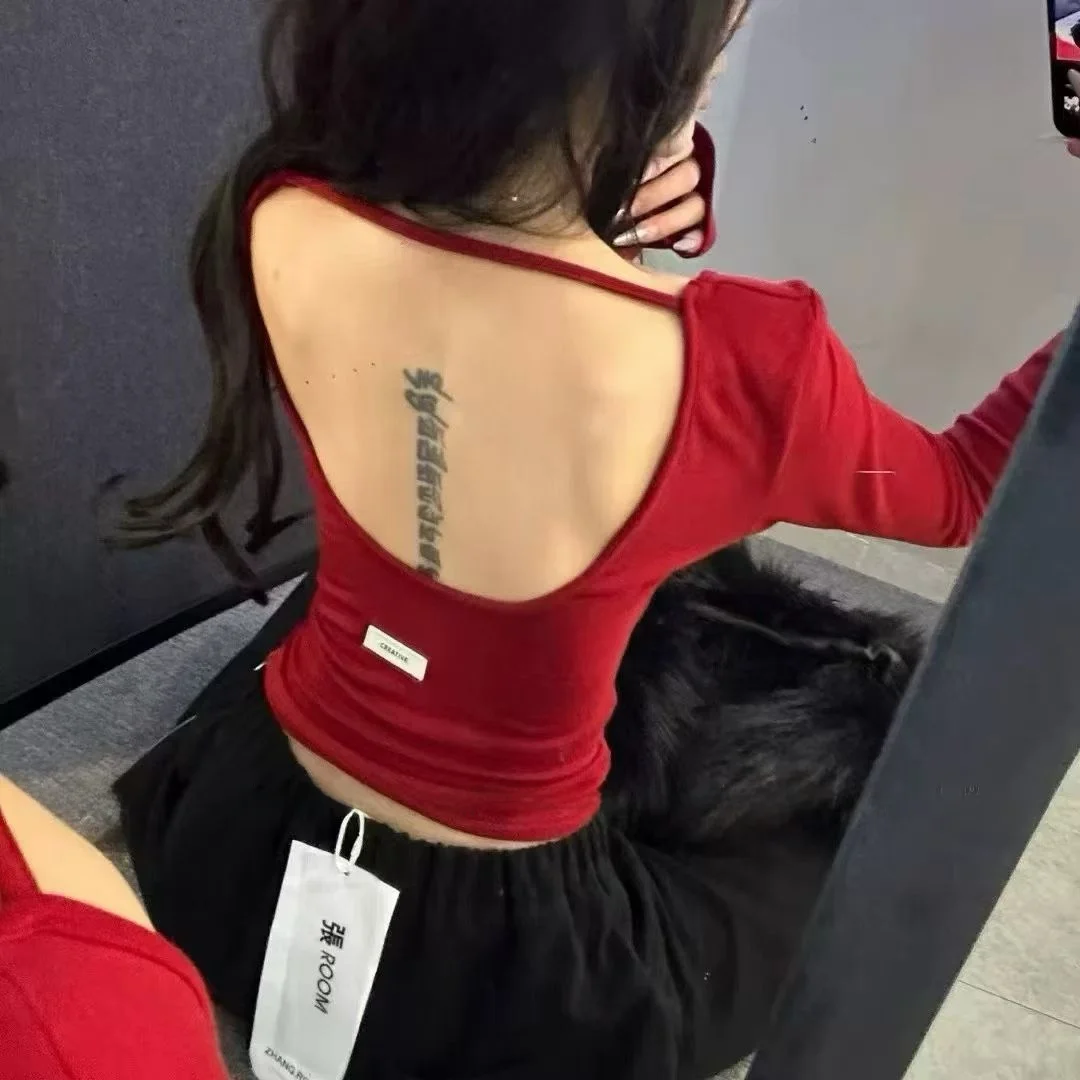 

Winter New Sle Korean Version Slim Fit U-Ne Long Sve T-irt Women's Brued Ba Sexy ort oulder Pad Top Women