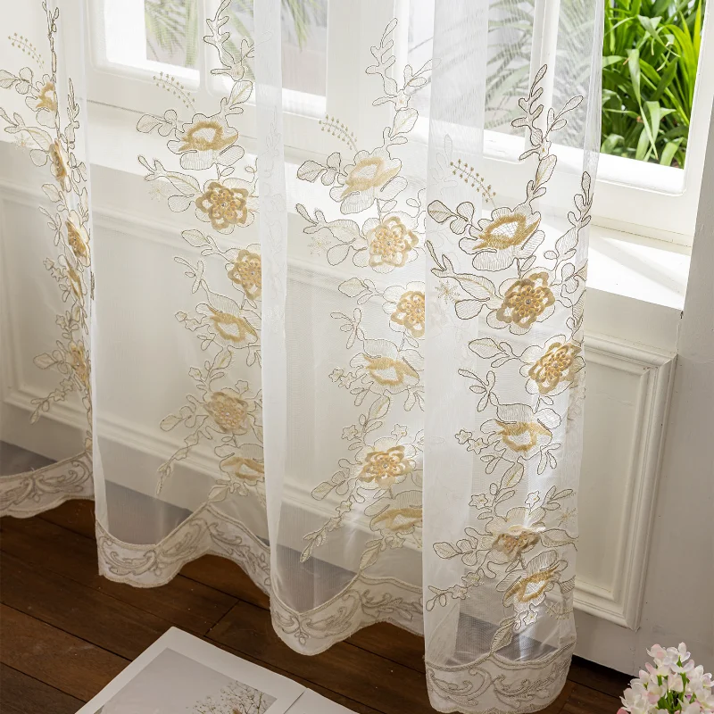 Relief Hand-painted Floral Embroidered Drapery for Living Room, Bedroom and Balcony. Finished Curtain.