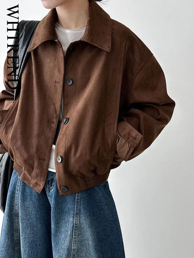 

WHTREND Короткая куртка в корейском стиле для женщин, осенние новые флисовые крутые куртки с отложным воротником, пальто WH1522