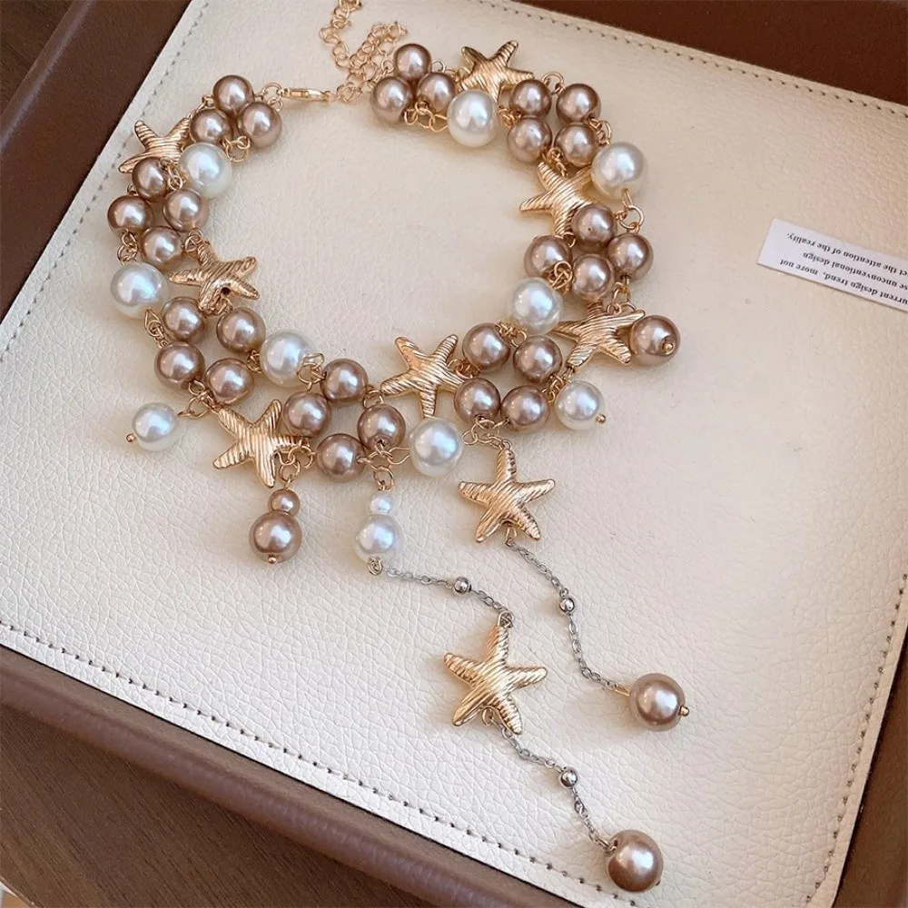 Fashion Bohemian Starfish Necklace Beach Surfer Tassel Starfish Choker Alloy Splicing Trendy Beach Necklace Photography Props