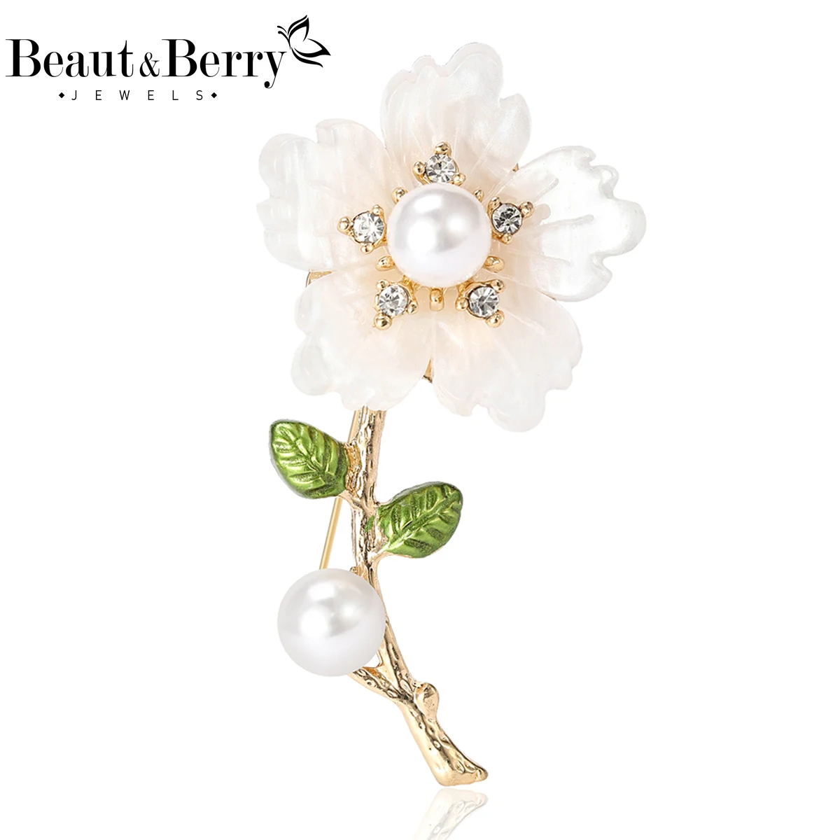 

Beaut&Berry Fashion Pearl Cherry Blossom Brooches for Women Unisex Plant Pins Casual Party Jewelry Accessories Gifts Decoration