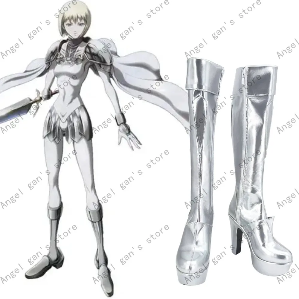 

Claymore Clare Косплей Костюм Обувь Серебряные ботинки ручной работы из искусственной кожи для Хэллоуина