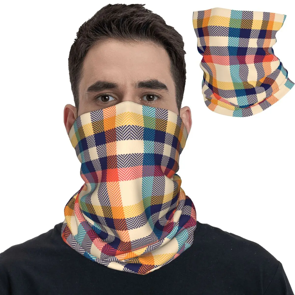 Unisex Gingham Check Plaid Pattern Bandana Accessories Neck Gaiter Printed Herringbone Tartan Checkered Balaclava Face Scarf