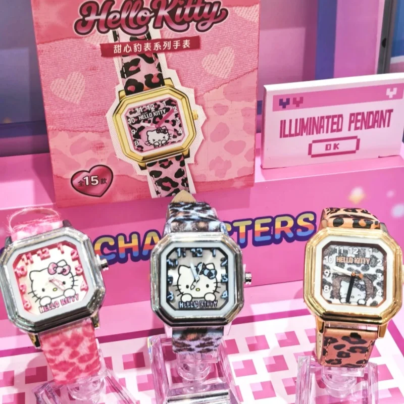 

Authentic Hello Kitty Sweetheart Leopard Blind Box Watch Leopard Print Octagonal Wristwatch Cute Collectible Toy Gift For Girls