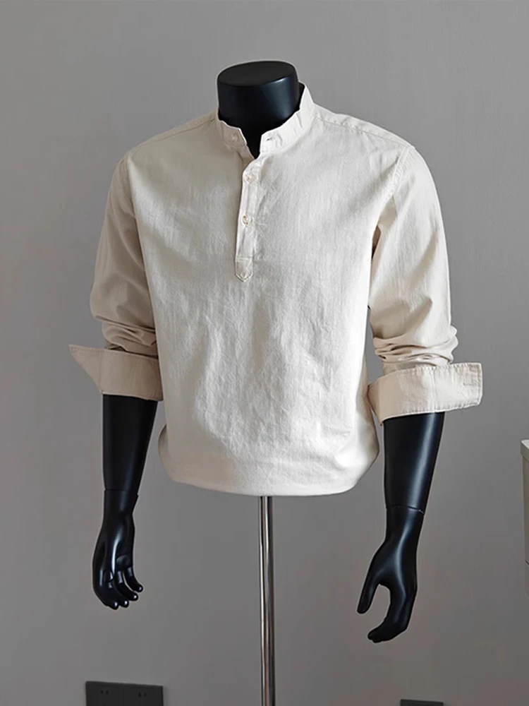 

Bla Long Sve Henry Collar irt Men's Faion Autumn Wear Inner irt High End Feeling Sli Polied Casual Chic