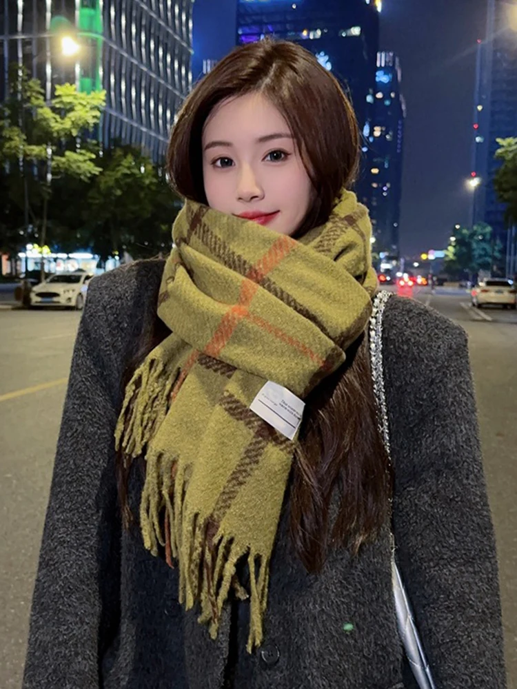 Fashion Knitted Vintage Scarf Headscarf Winter Women Ladies Men Preppy Plaid Scarve Pashmina Mujer Male Foulard Long Wrap Shawl