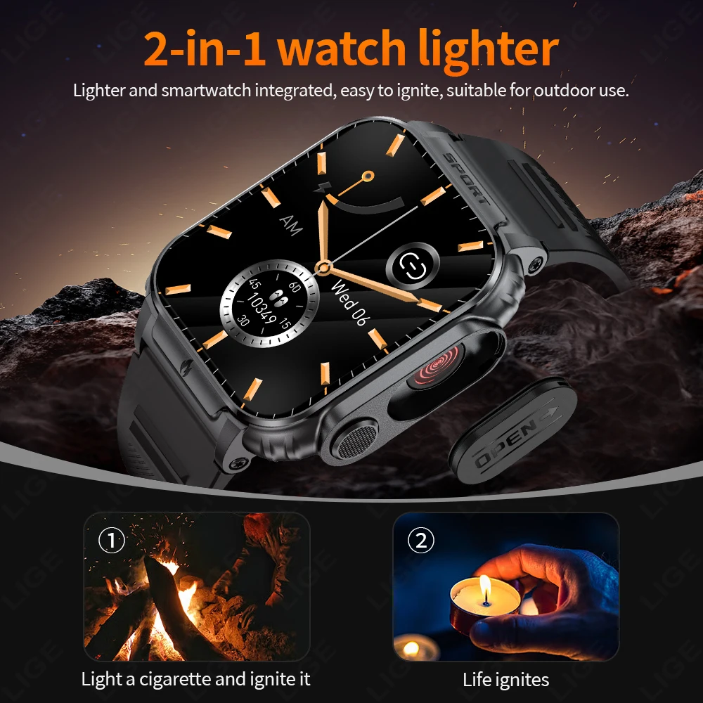 LIGE 2026 Smart Watch 1.95'' Large Screen Sports Sleep Monitor Bluetooth Call Waterproof 500mAh Battery Outdoor Men Smartwatch