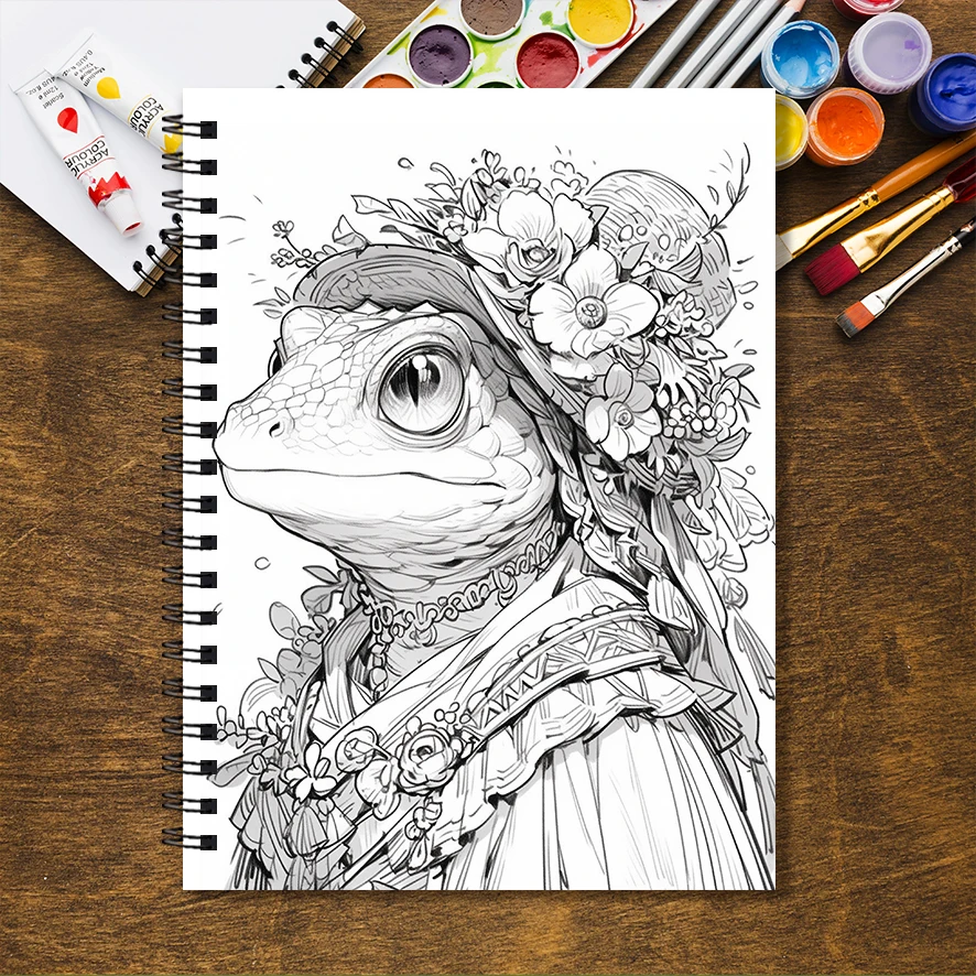 Adult Coloring Book - 8.3x 11.2 Inch 32 Pages Lizard Man Coloring Book - Helps Reduce Stress and Ease Emotions