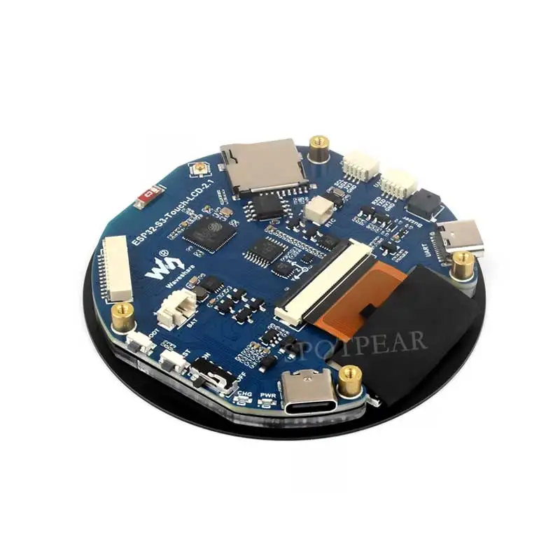 Esp32 s3 2.1 polegadas lcd 480*480 pixels tela sensível ao toque captiva rtc porta de bateria wifi ble5 lvgl hmi com sensor qmi8658c de 6 eixos