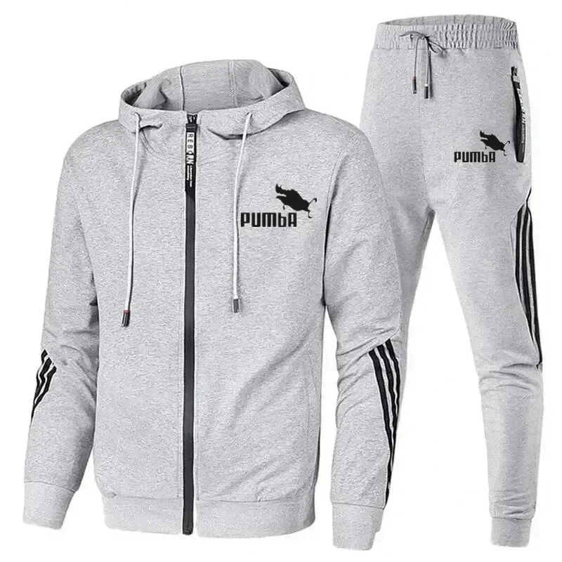 Men's 2 Piece Zipper Jacket and Pants, Winter Jacket, Casual Sportswear, Sweatshirt, Sports Suit, Men's Clothing, Brand