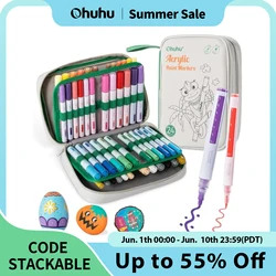 Ohuhu Acrylic Paint Markers 48 Paint Pens Reversible Tip Acrylic Markers Waterproof for Rock Painting Easter Egg Wood Plastic
