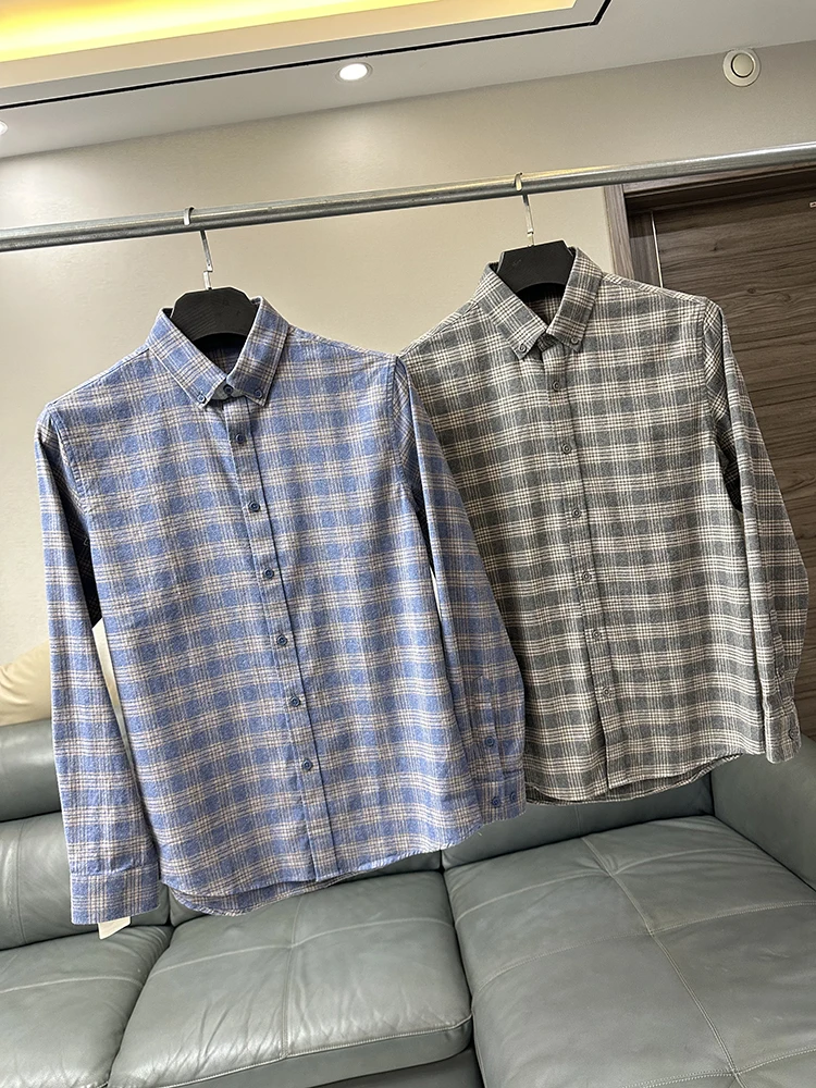 

Busin Casual Cotton Flannel Long Sve irt for Men Spring Autumn Plaid Pattern Comfortable Breathable Commute Wear