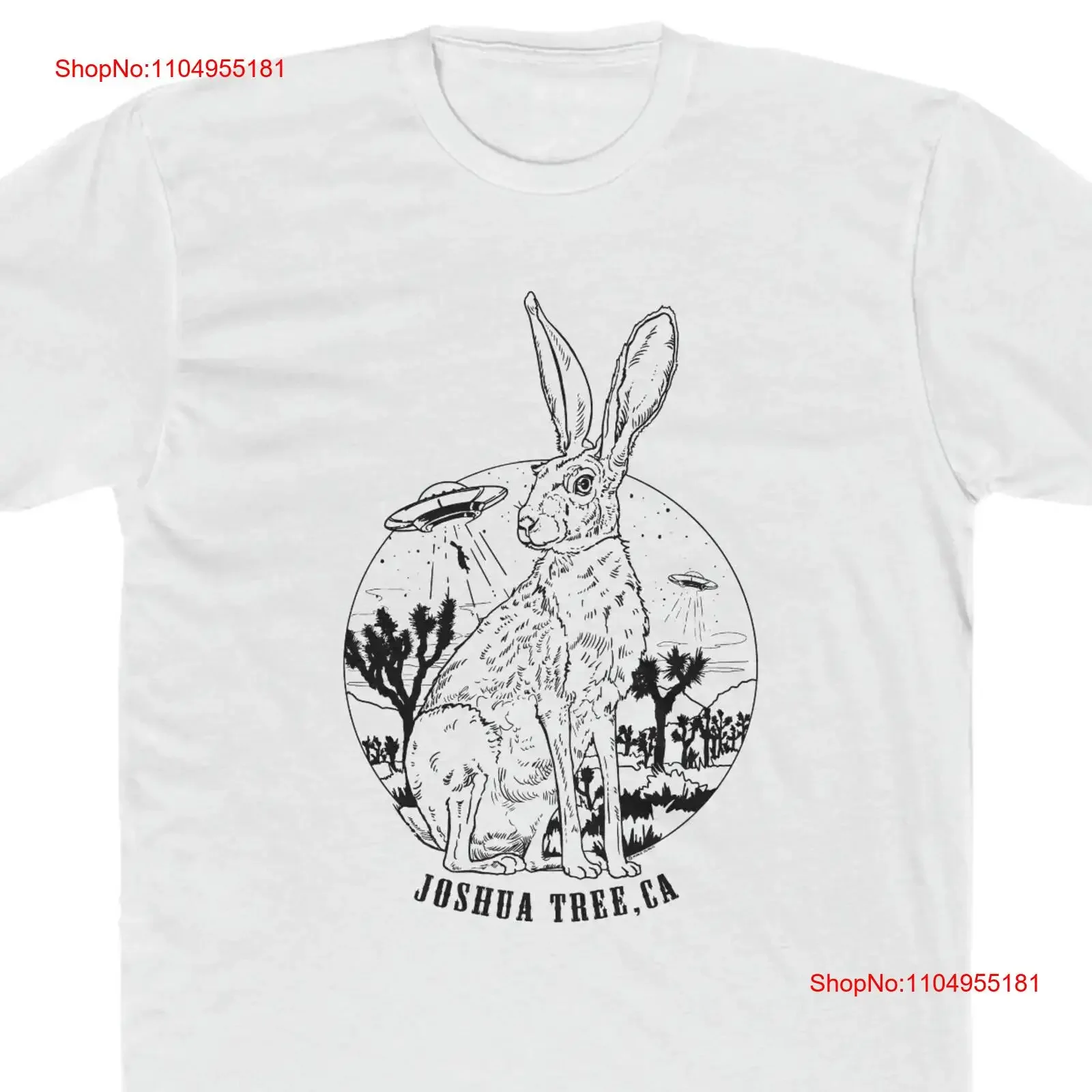 

Jackrabbit and Alien Spaceships Men's T Shirt Original Handmade Art Joshua Tree National Park Modern Hi Desert California