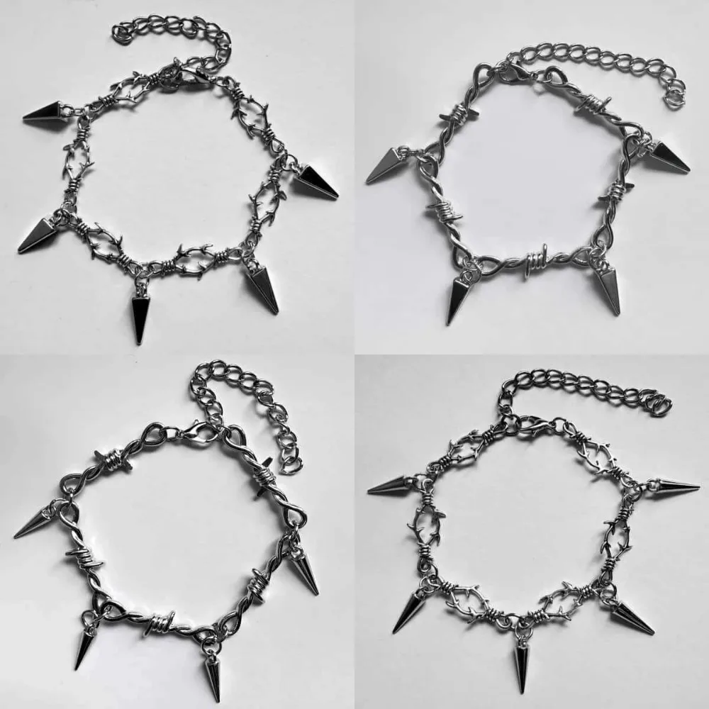 Goth Personality Barbed Rivet Tassel Pendant Thorn-knotted Wire Chain Bracelets for Men Women Hip-hop Punk Creative Jewelry Gift
