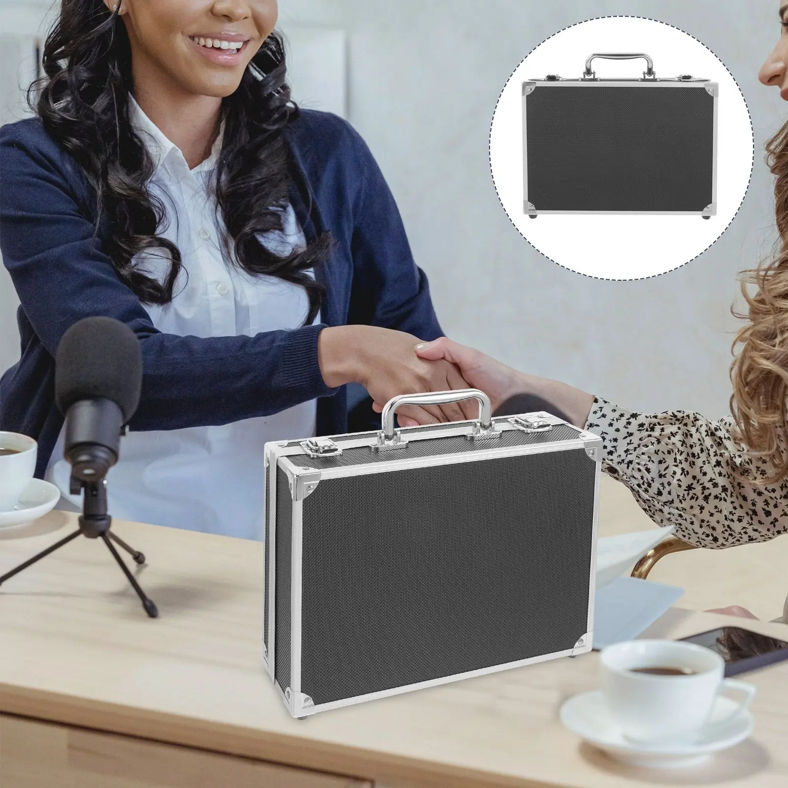 Portable Tool Box Aluminum Case Briefcase for Men Hard Metal Toolbox Sponge Lining Durable Storage Container Office Solution