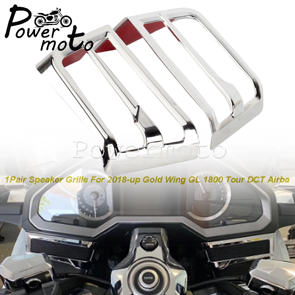 1Pair Motorcycle Chrome Front Speaker Trim Grille Accent Cover For Honda Goldwing DCT Tour Airba GL 1800 GL1800 2018 2019 20-21