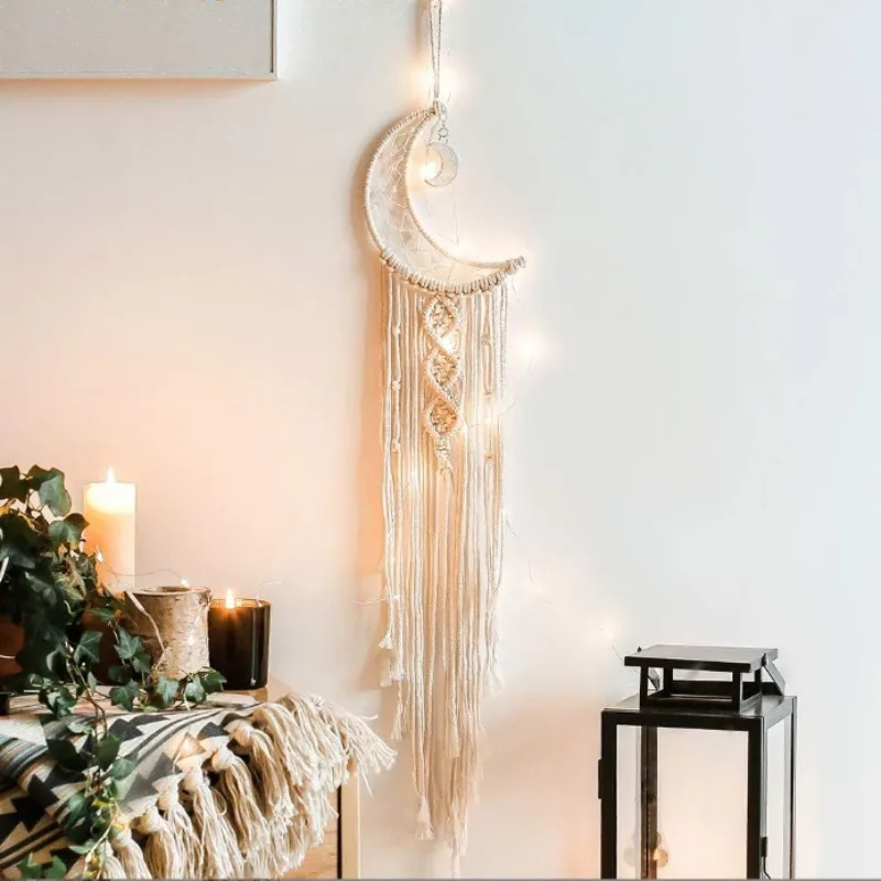 Nordic Dreamcatcher Wall Hanging Decor - Handwoven Stars Moon Macrame for Bedroom, Aesthetic Room Decor Boho Wall Art