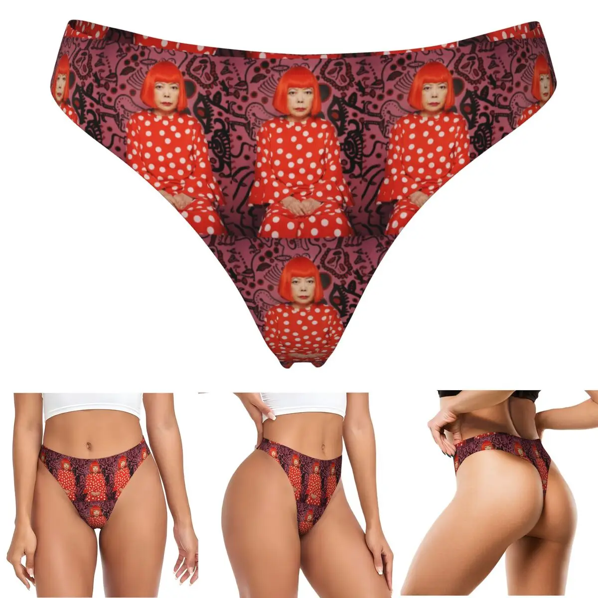 calcinha-g-string-personalizada-com-pintura-abstrata-yayoi-kusama-respiravel-confortavel-e-elastica-para-mulheres