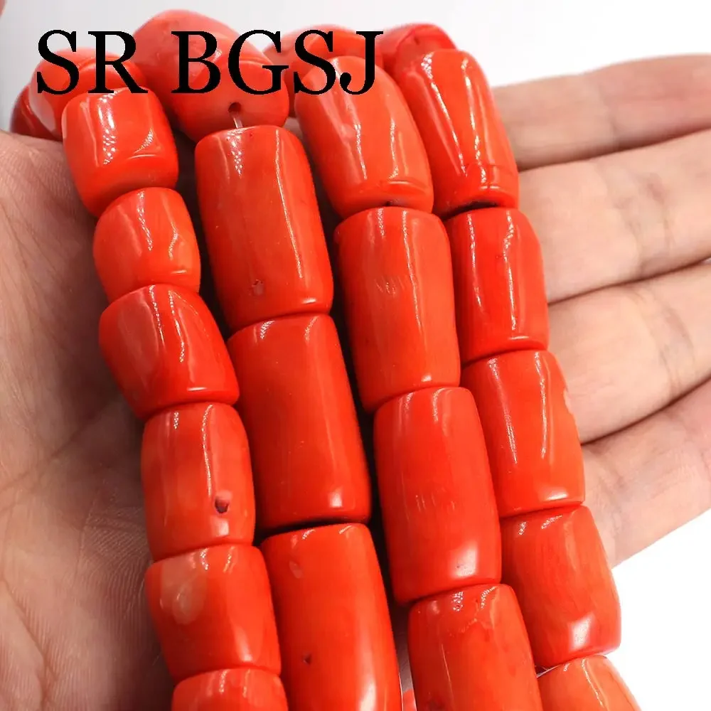 13-15mm Freeform Column Natural Orange Sea Bamboo Coral Jewelry Making Beads Strand 15inch