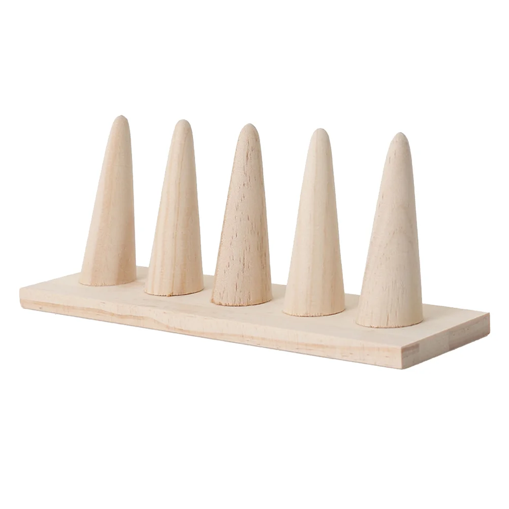 Ring Display Holder Bracket Show Jewelry Organizer Cone Wooden Storage Ornamnet