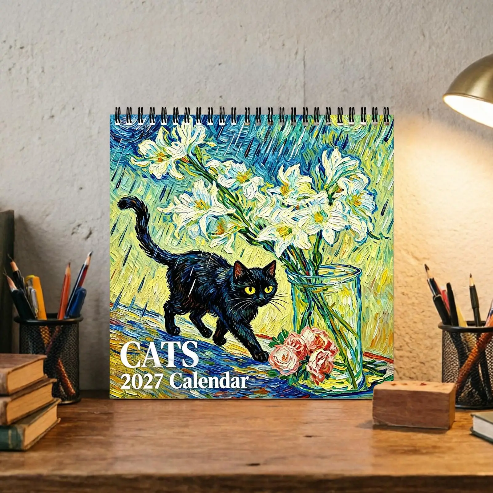 2027 Wall Calendar Cat Aesthetic Monthly Schedule Planner Painting Cat Calendar For Office Home Living Room Desk wall decoration