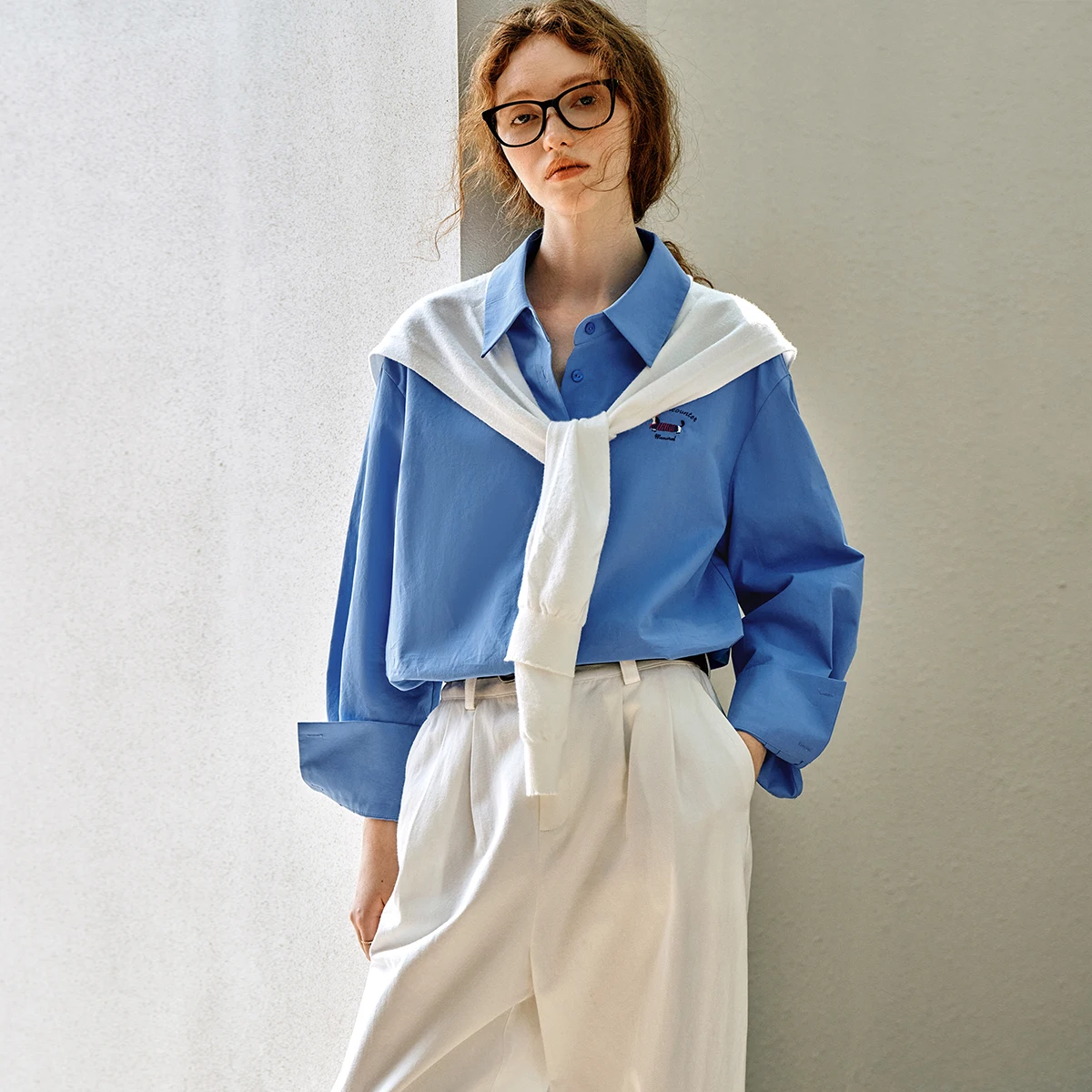 OLrain Women's 100% Cotton Blue Versatile Long Sleeve Shirt Autumn 2025 Office Commuter Elegant Casual Top O57QC95950