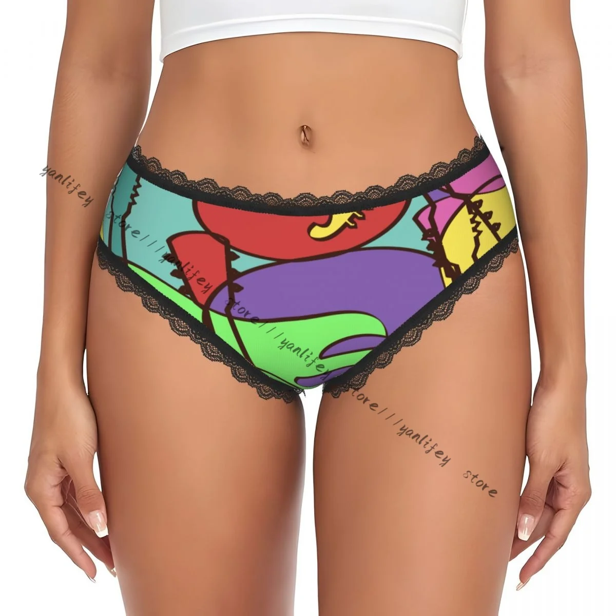 Casual Women Rainbow Guitars Musical Instruments Lace Triangle Panties Comfort Intimate Wear