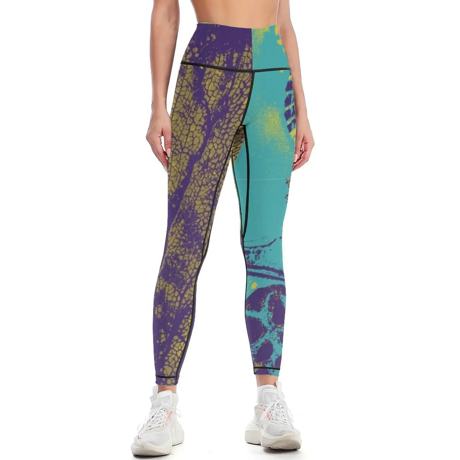 Patterns From Nature in Turquoise and Yellow Leggings Women's sports pants sportswear gym legging push up Womens Leggings