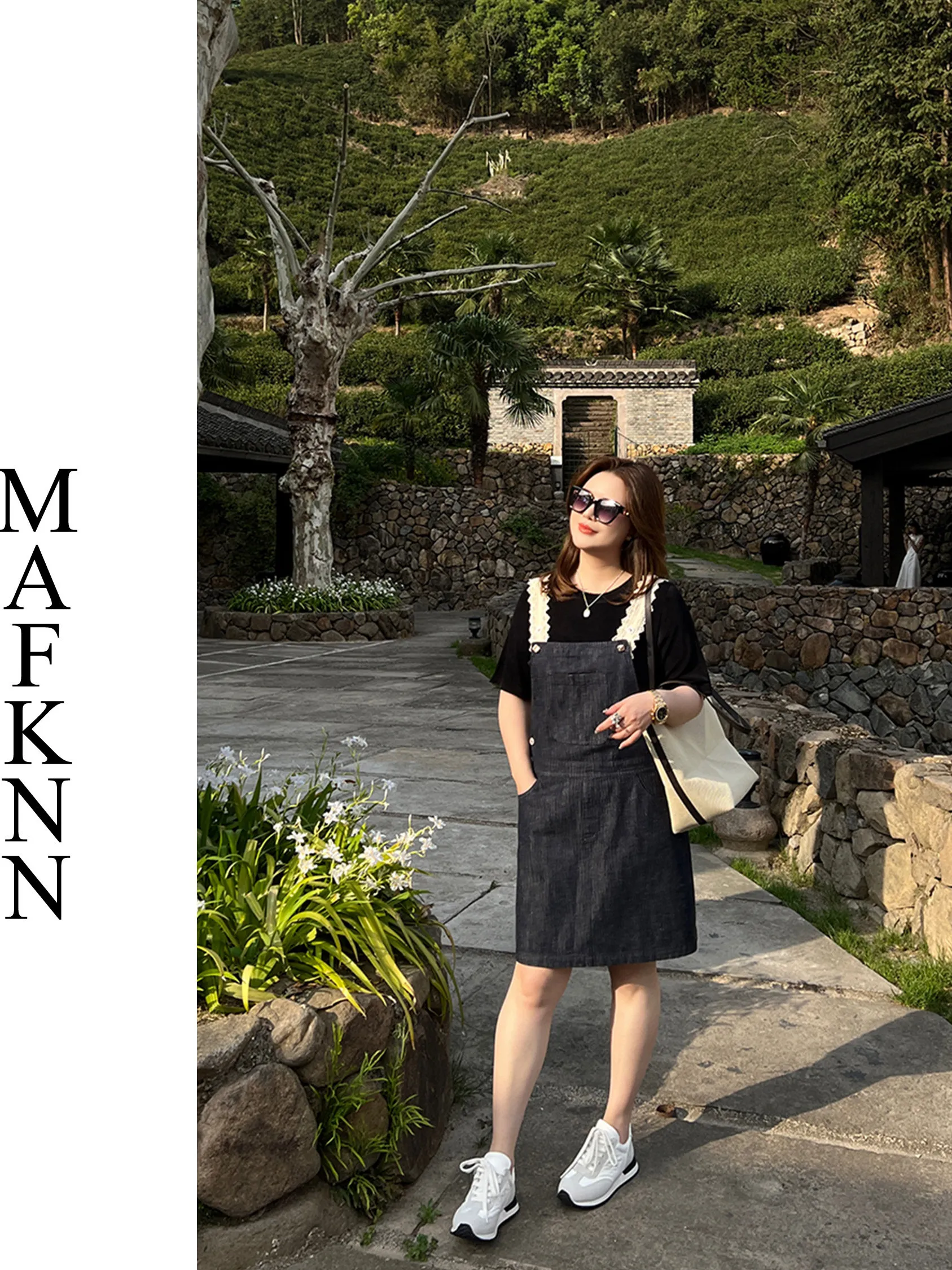 

plus Size Denim Overalls Dr Faionable Retro Blue Summer Casual Cotton ort Sve round Ne Dr for Plump Women