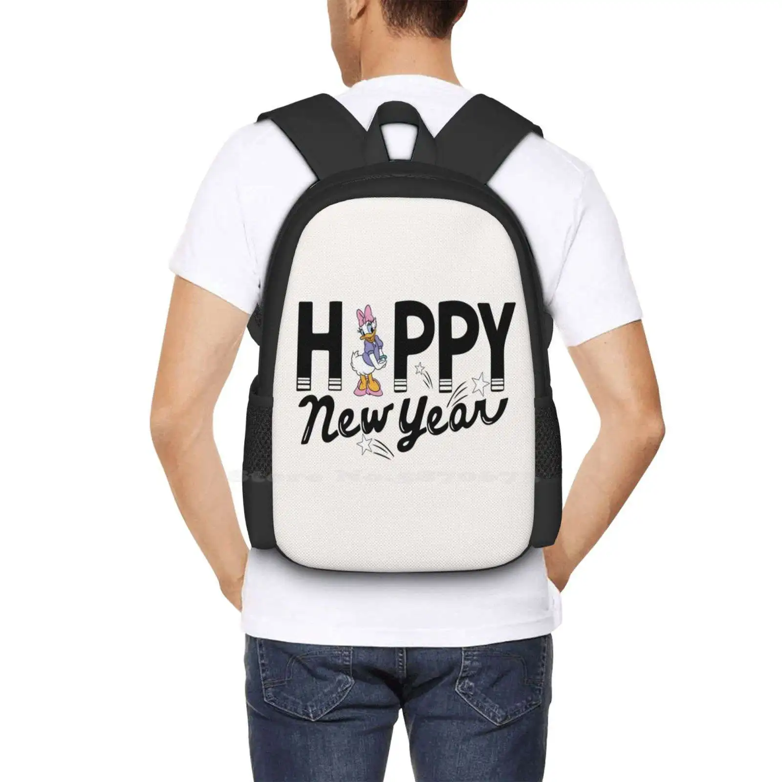 Happy New Year Daisy Duck Pattern Design Bag Student'S Backpack Daisy Duck Cute Daisy New Year Holiday Winter Party Cheer