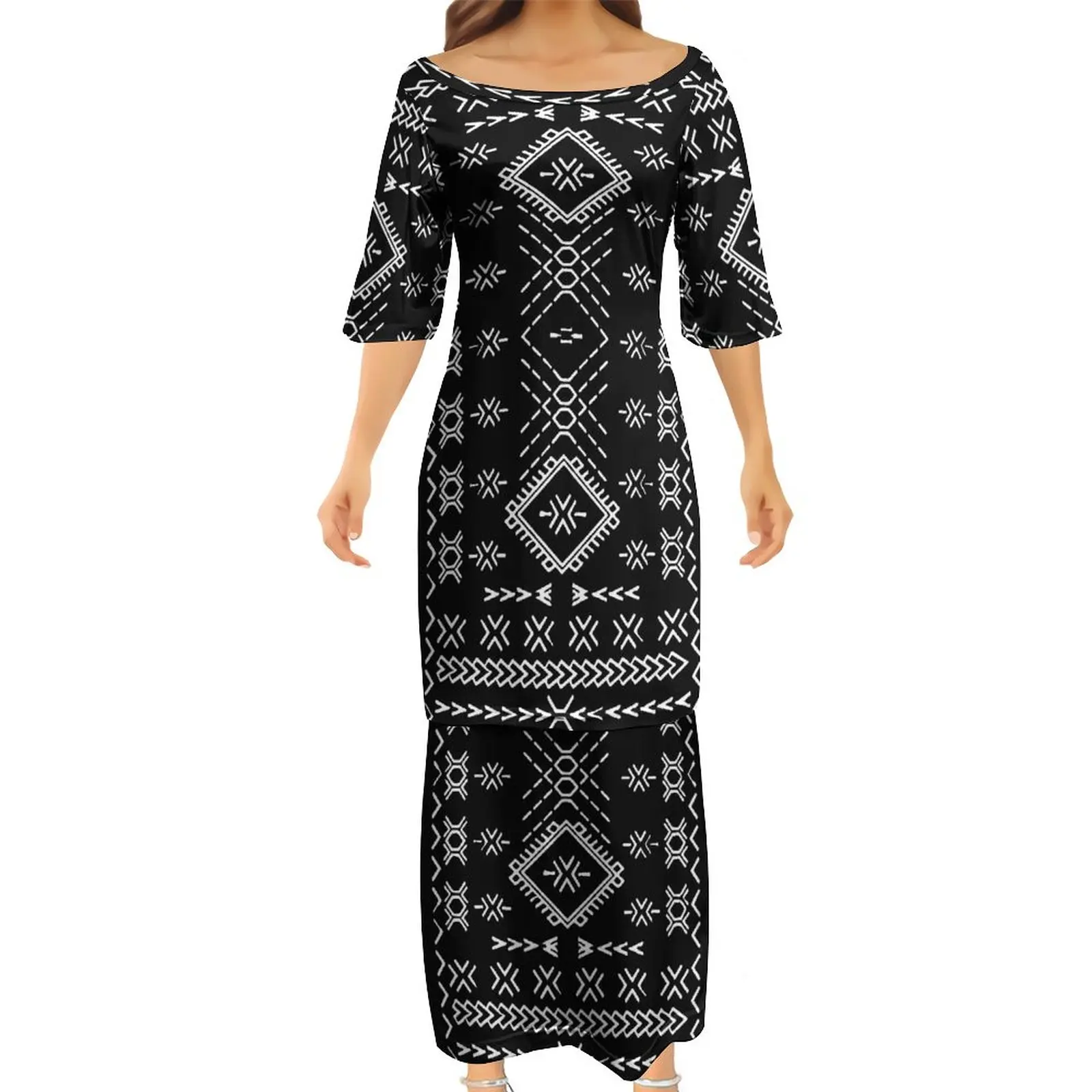 2022 Fashion Charming Women Elegant Club Bodycon Dresses Samoan Puletasi Polynesian New Design Dress 2 Set