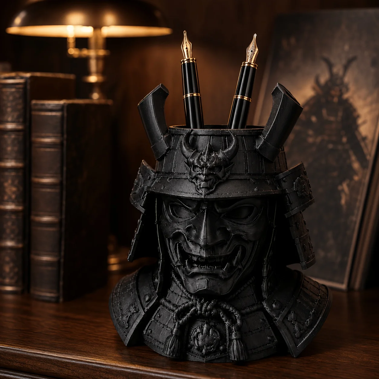 3D Printed Samurai Helmet Pen Holder Gothic Desk Organizer Decor Pen Holder for Home Workspace Bookshelf Creative Gamers  Gift