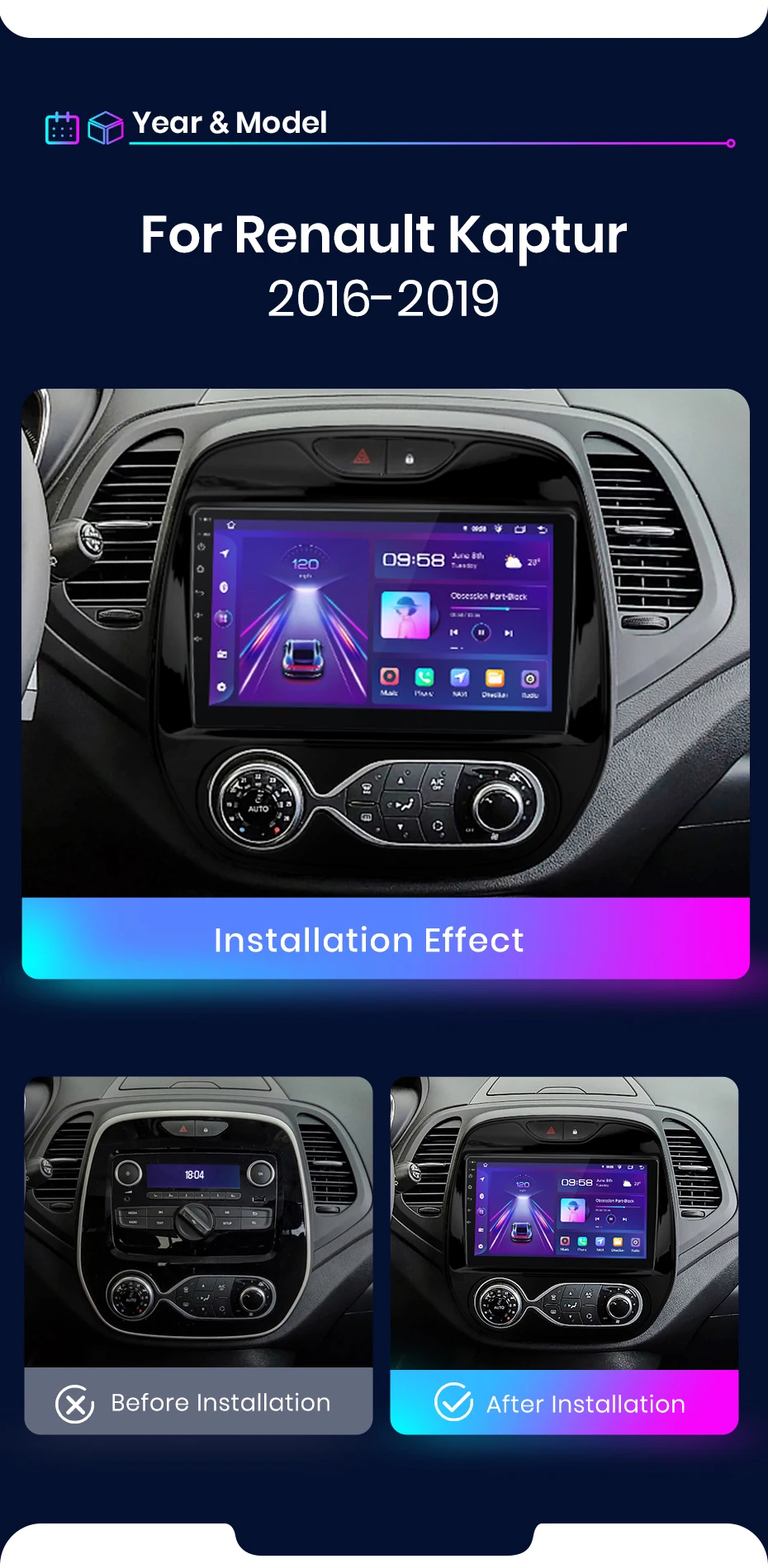 Junsun Drahtlose CarPlay Android Auto Auto Radio Für Renault Captur Kaptur 2016-2019 GPS Multimedia 2 din – Detail 6