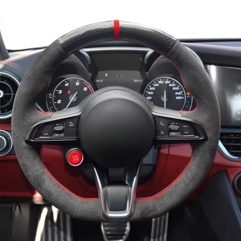 Custom Hand Sewing Suede Leather Car Steering Wheel Cover  For Alfa Romeo Giulia Stelvio Car Accessories