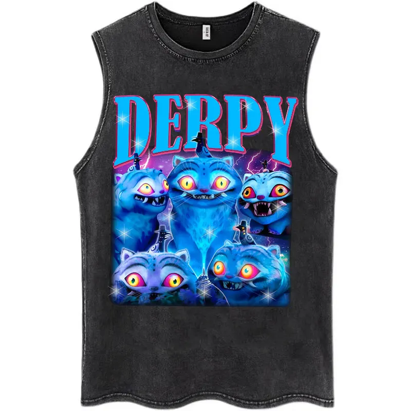 

KPop Demon Hunters Derpy Tiger Wash Майки 2025 Новый фильм Мужчины Женщины Винтаж Harajuku Футболки без рукавов Свободная хлопковая футболка