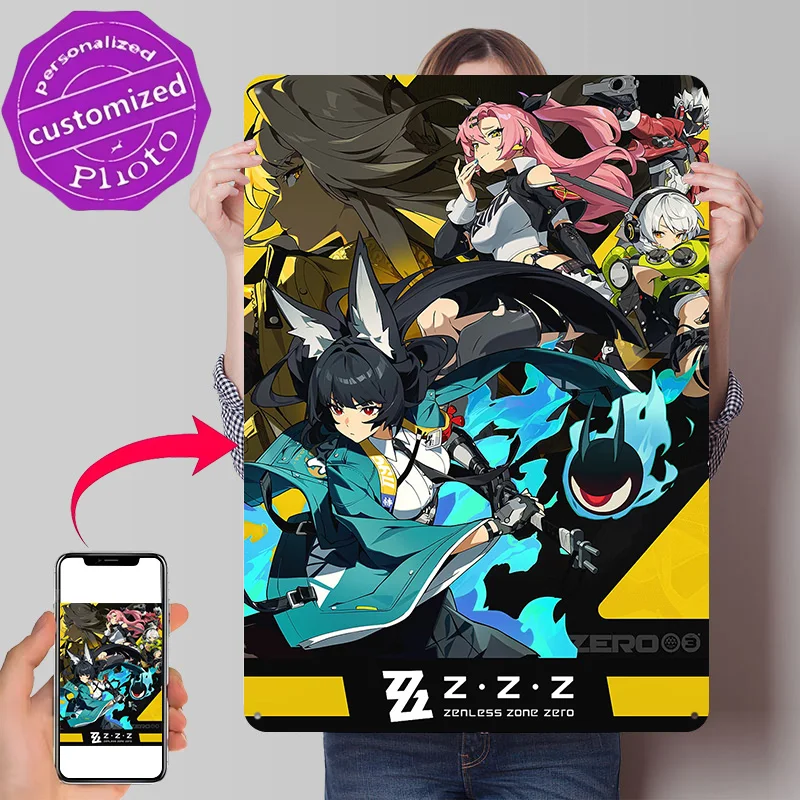 Zenless Zone Zero Characters Poster Retro 3D Printed Metal Signs Customized Wall Hanging Gift for Office Decor Room Tin Sign