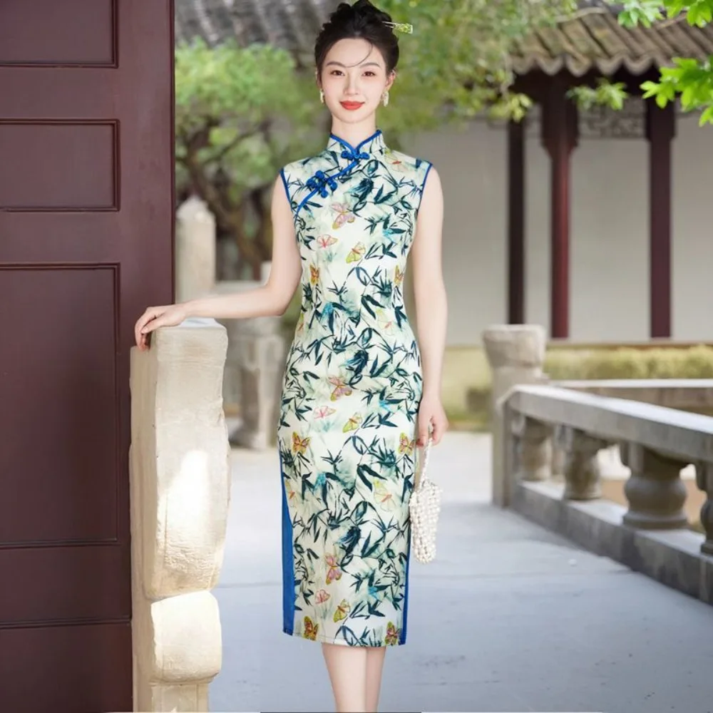 Elegant Chinese Qipao 2025, Summer Slim Fit Cheongsam, Minimalist Long Dress Artistic Women Chinese Traditional Clothes
