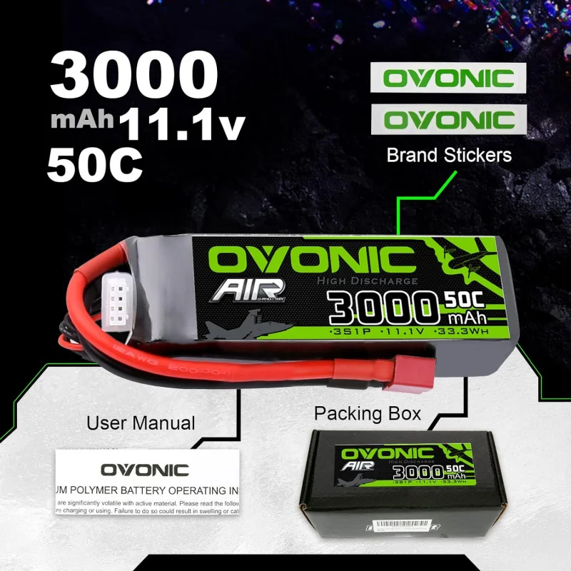 OVONIC 3S Lipo Battery 50C 3000mAh 11.1V Lipo Battery with Dean-Style T Connector for RC Airplane Helicopter Quadcopter RC Car T